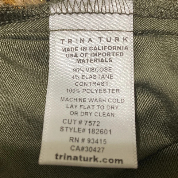 Trina Turk Olive Green Leaf Spaghetti Strap Pocket Sleeveless Jumpsuit Size S - Picture 7 of 8